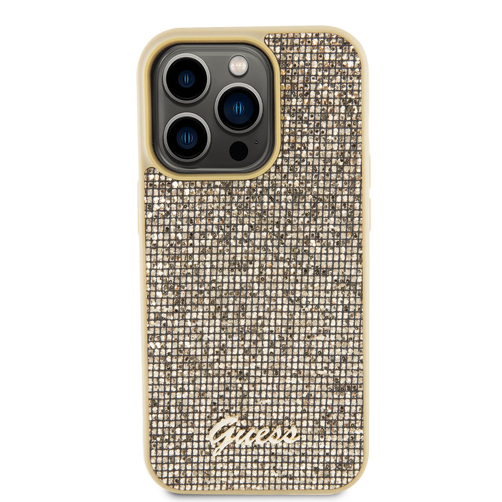 Case for Apple iPhone 15 Pro, Guess, PU Square Mirror Script Logo, Gold