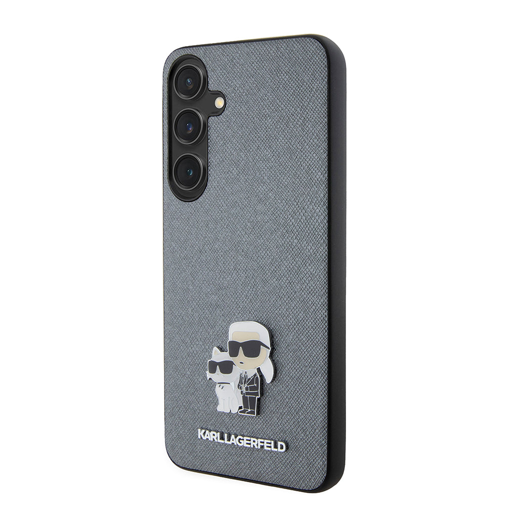 Case for Samsung Galaxy S24+ S926, Karl Lagerfeld, Saffiano Karl & Choupette Metal, Grey