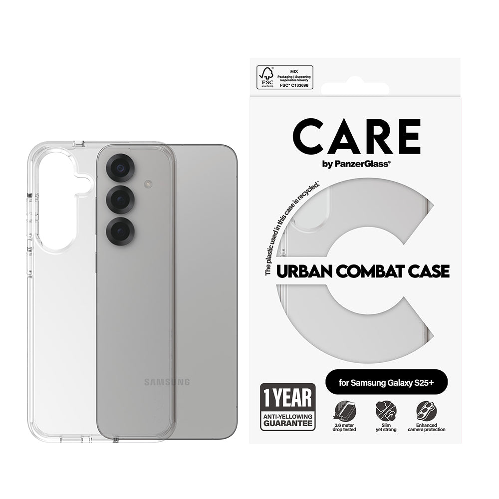 Case for Samsung Galaxy S25+ S936, PanzerGlass, Urban Combat Care, Transparent