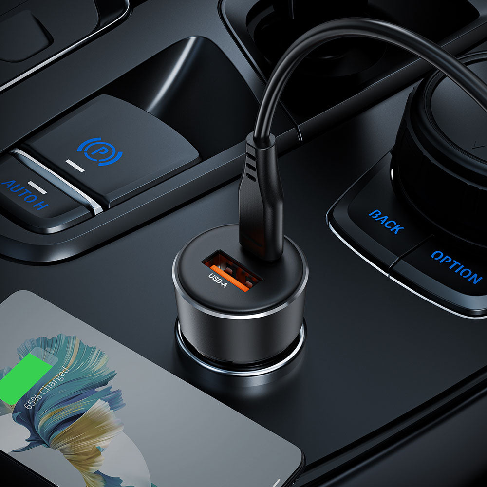 Acefast B12 Car Charger, 60W, 3A, 1 x USB-A - 1 x USB-C, Black