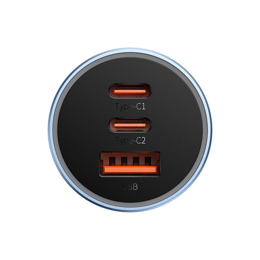 Car Charger Baseus Golden Contactor Pro, 65W, 3A, 1 x USB-A - 2 x USB-C, Blue CGJP010003