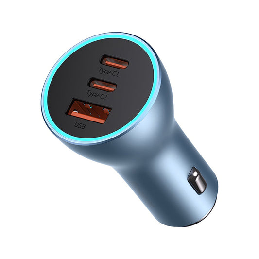 Car Charger Baseus Golden Contactor Pro, 65W, 3A, 1 x USB-A - 2 x USB-C, Blue CGJP010003