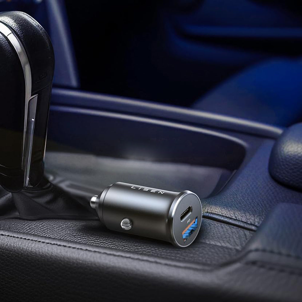 Lisen Car Charger with USB-C Cable, 83W, 3.25A, 1 x USB-A - 1 x USB-C, Silver YL0223110003