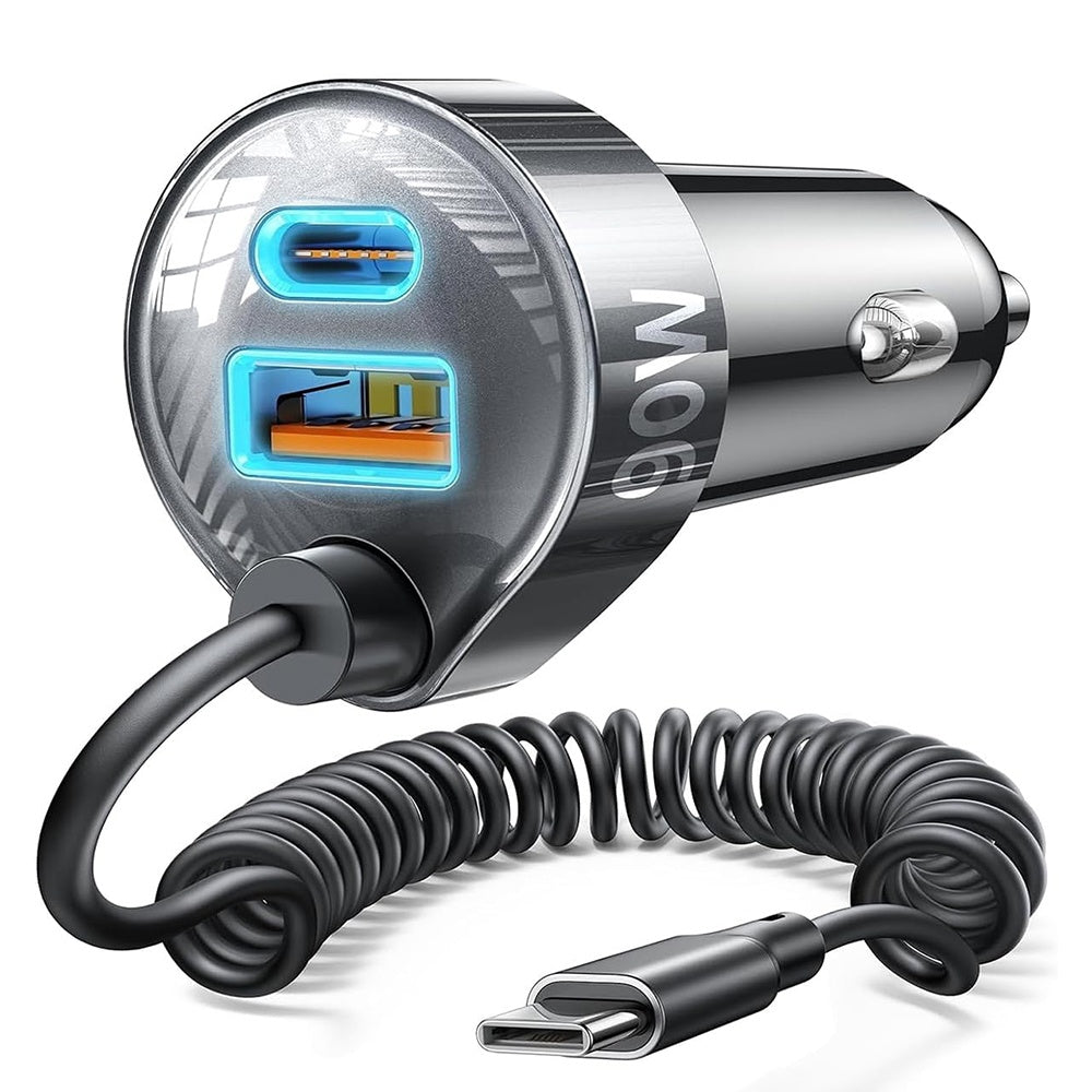 Lisen USB-C Wired Car Charger, 90W, 3A, 1 x USB-A - 1 x USB-C, Black YL0223120020