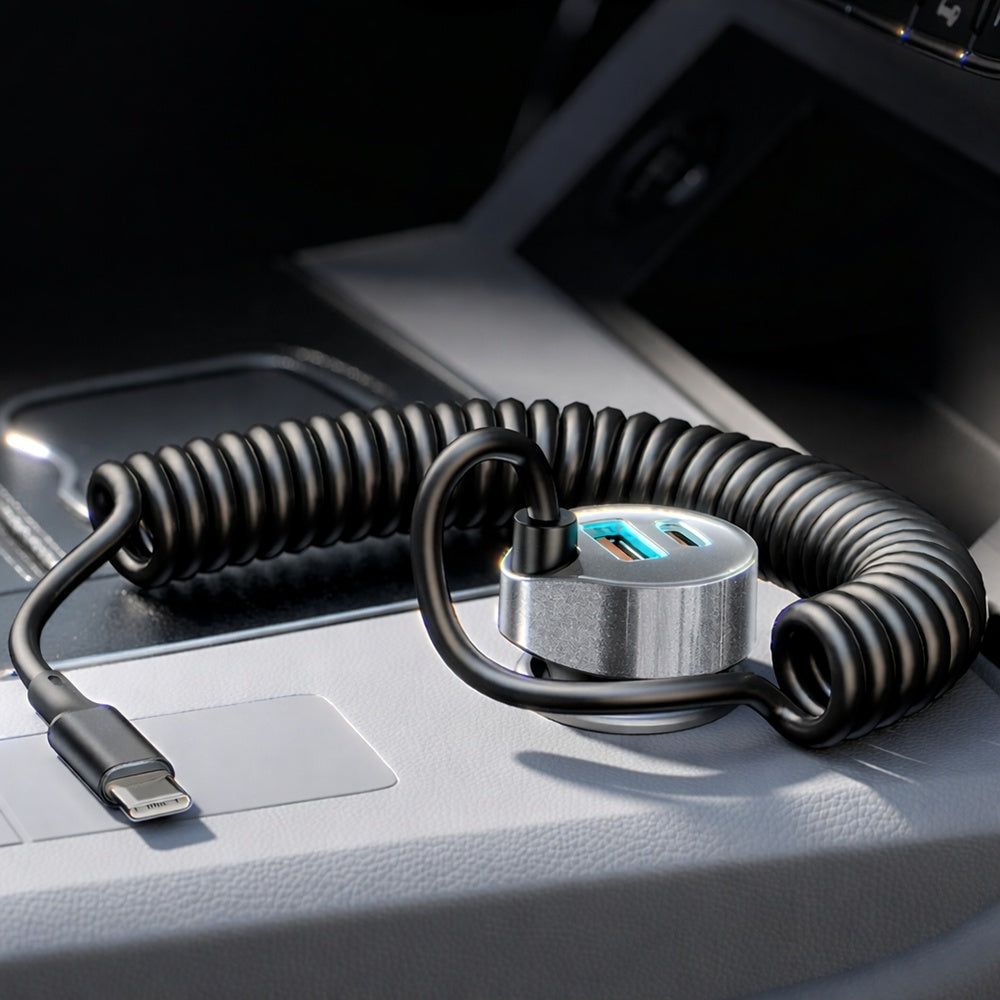 Lisen USB-C Wired Car Charger, 90W, 3A, 1 x USB-A - 1 x USB-C, Black YL0223120020