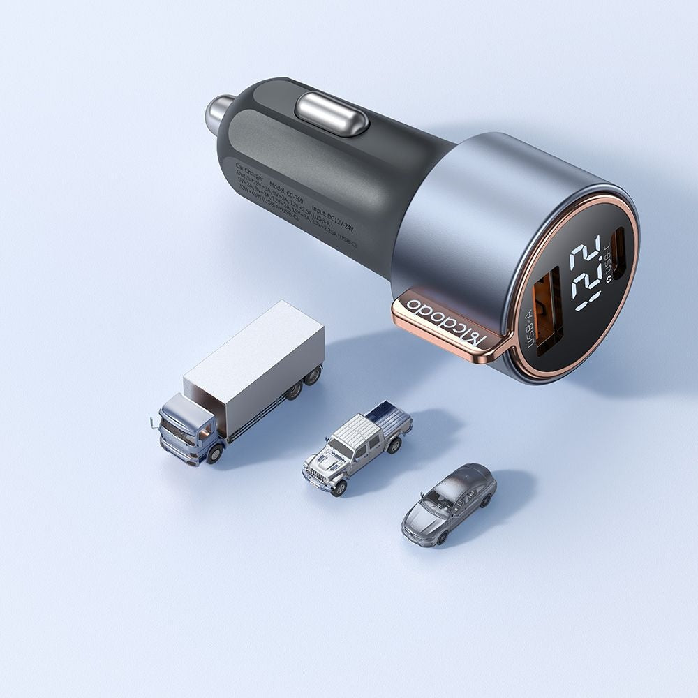 McDodo CC-3690 Venus Display Car Charger, 75W, 3A, 1 x USB-A - 1 x USB-C, Black