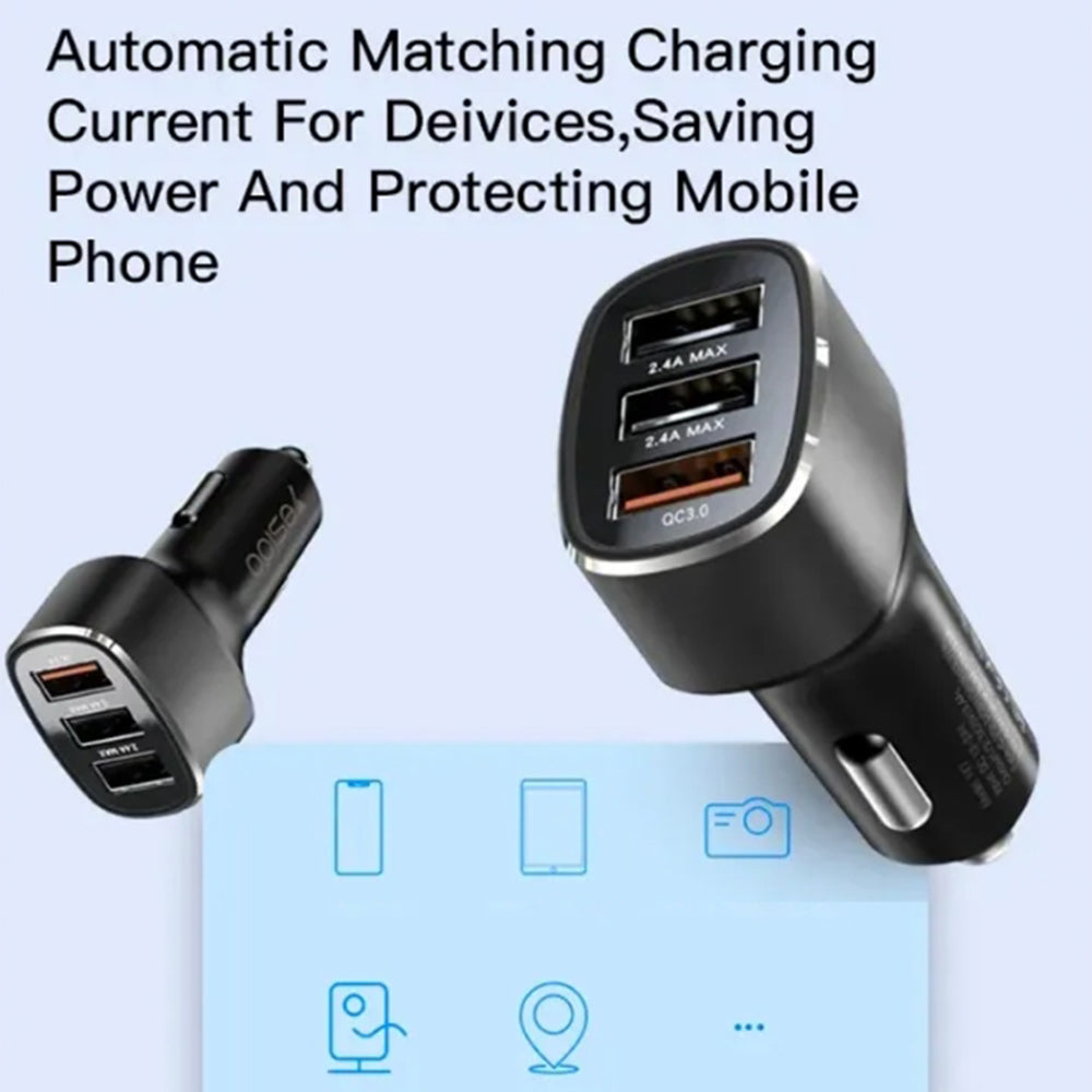Yesido Y46 Car Charger, 42W, 3A, 3 x USB-A, Black