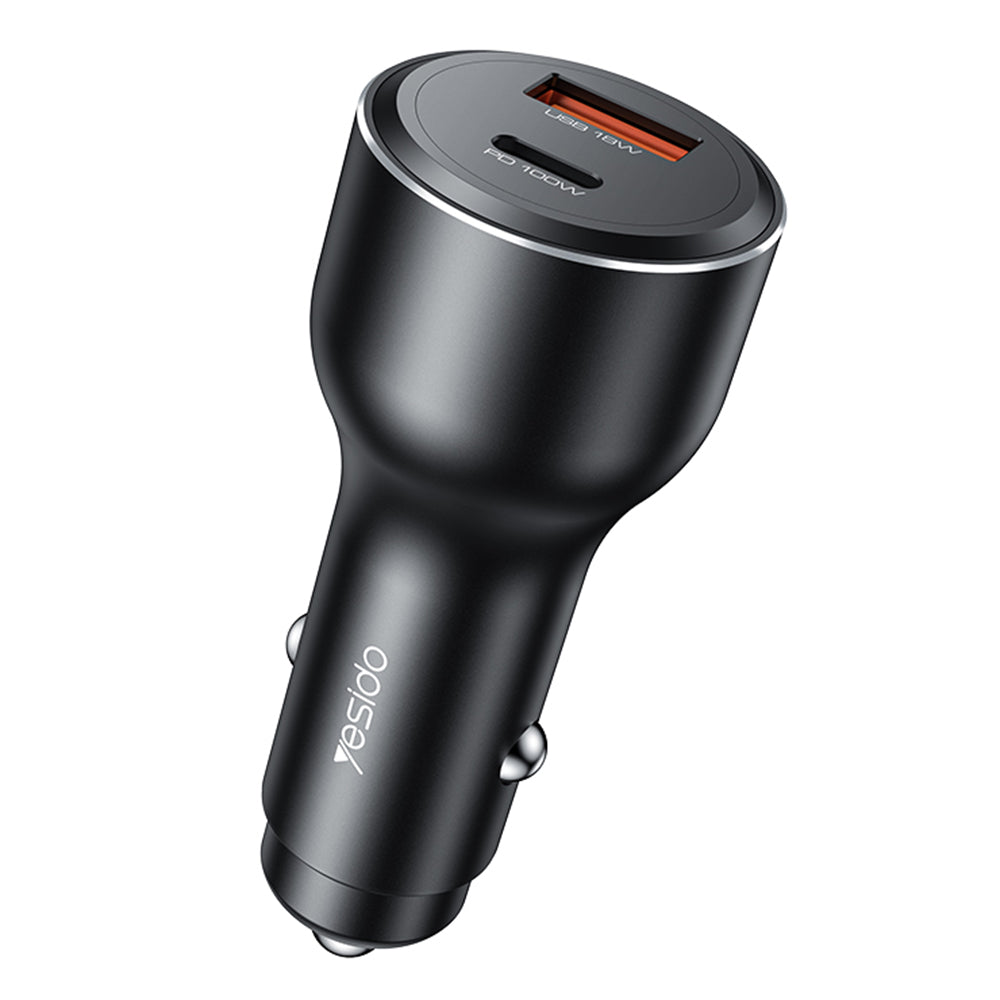 Yesido Y65 Car Charger, 100W, 5A, 1 x USB-A - 1 x USB-C, Black