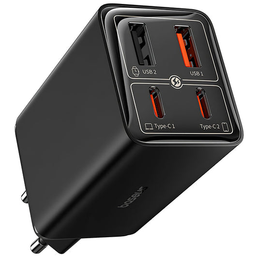 Baseus GaN6 Pro USB-C Cable Network Charger with USB-C Cable, 100W, 3.25A, 2 x USB-A - 2 x USB-C, Black P10162705112112-00