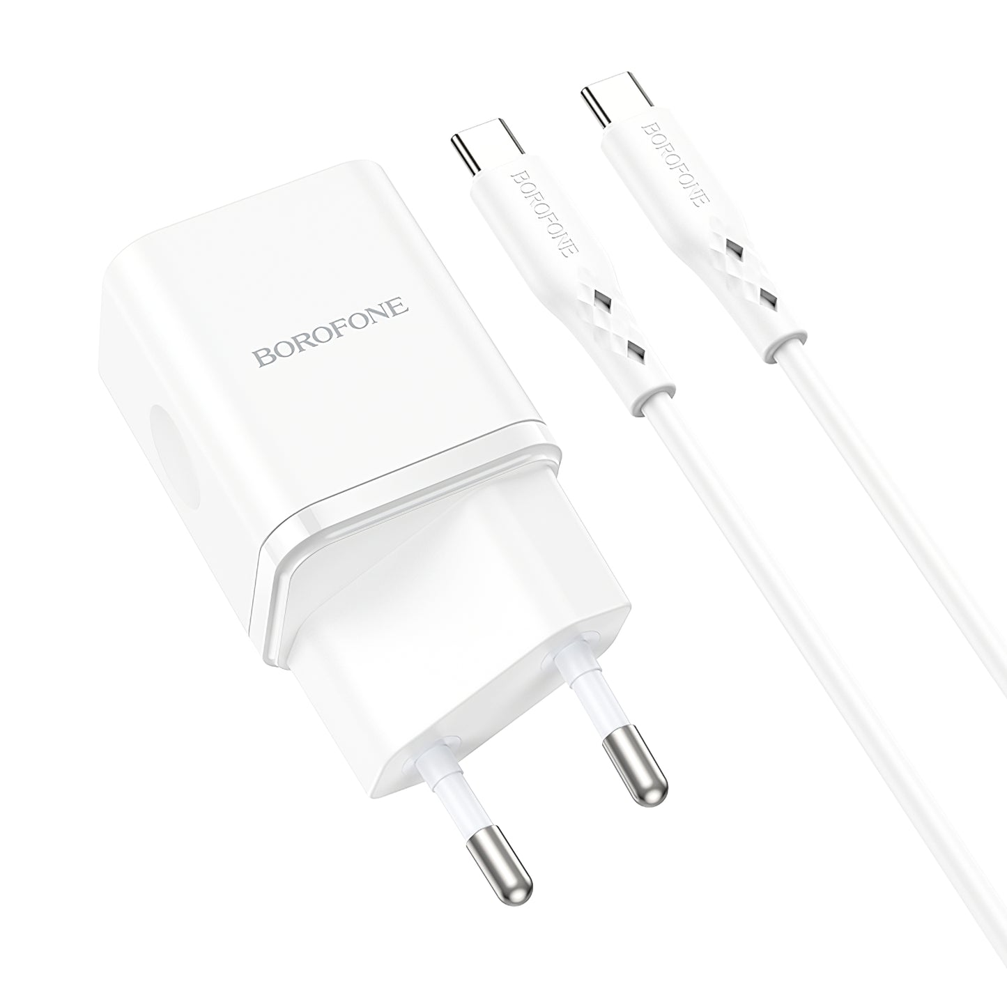Network Charger with USB-C Cable Borofone BN7, 20W, 3A, 1 x USB-A - 1 x USB-C, White