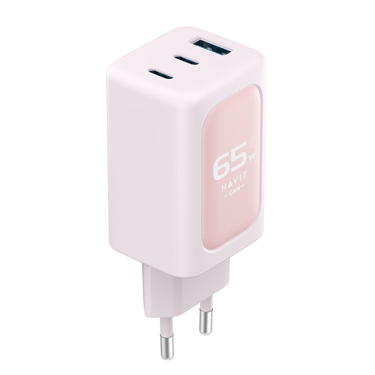 HAVIT UC260 Network Charger, 65W, 3A, 1 x USB-A - 2 x USB-C, Pink