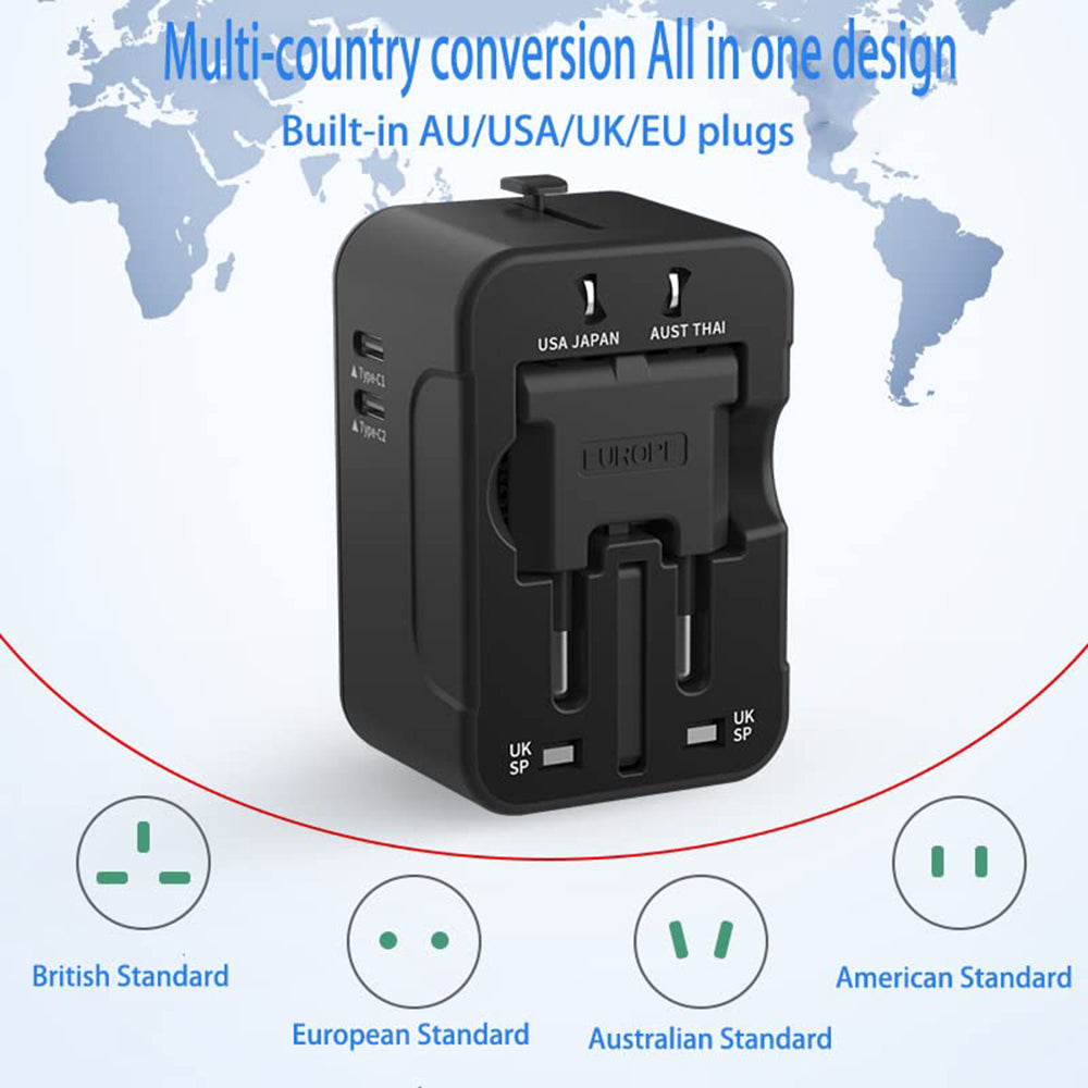 Techsuit HHT202-2C Travel Network Charger, 15W, 3A, 2 x USB-C, Black