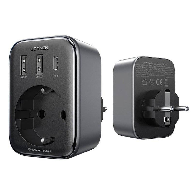 Network Charger UGREEN CD314, 30W, 3A, 2 x USB-A - 1 x USB-C - 1 x Schuko, Black