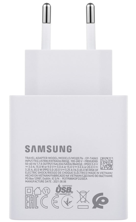 Network Charger Samsung EP-TA865W, 65W, 3.25A, 1 x USB-C, White GP-PTU020SODWQ GP-PTU020SODWQ