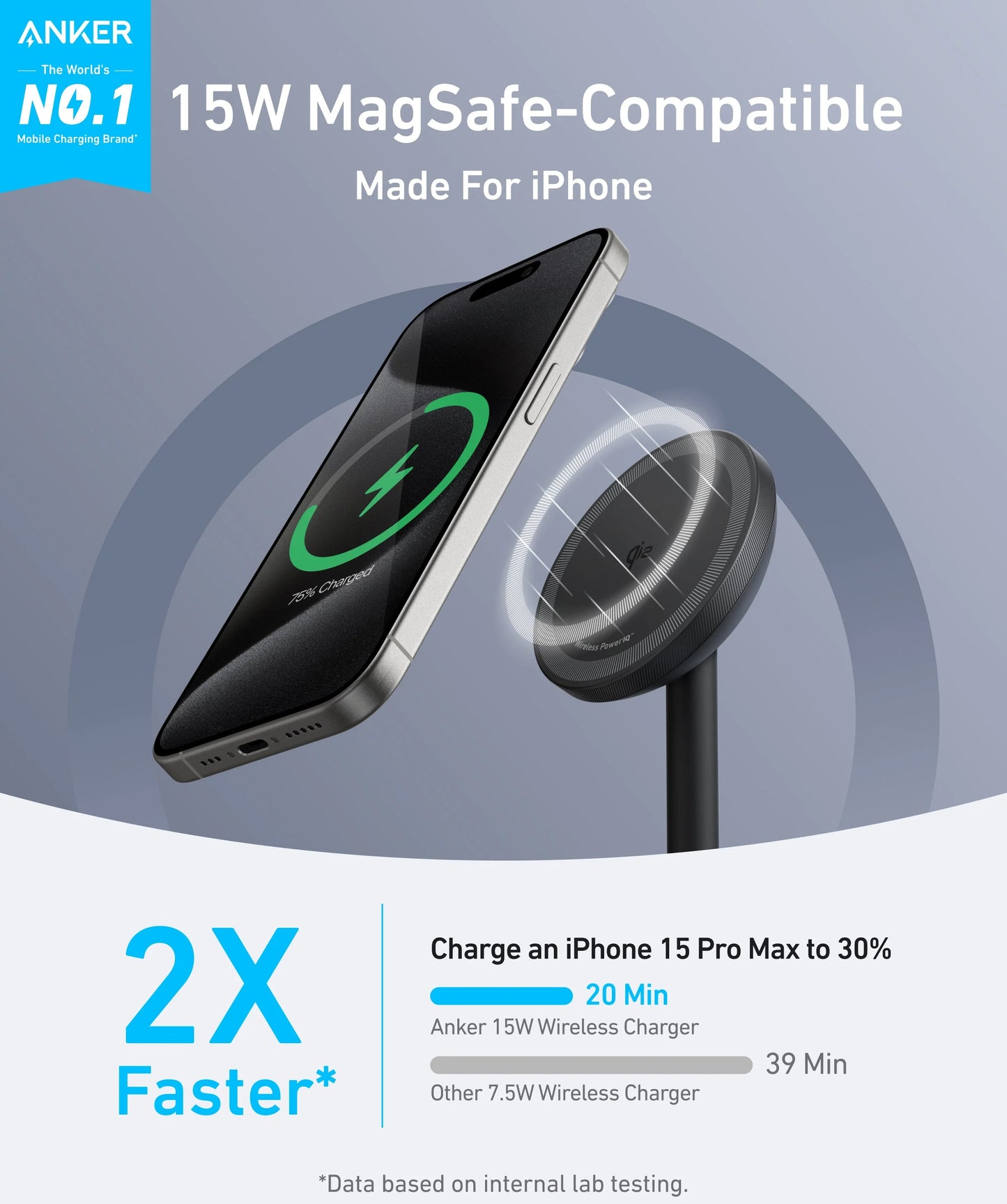 Anker MagGo Stand Wireless Network Charger, 15W, 1.67A, Black A25X1H11