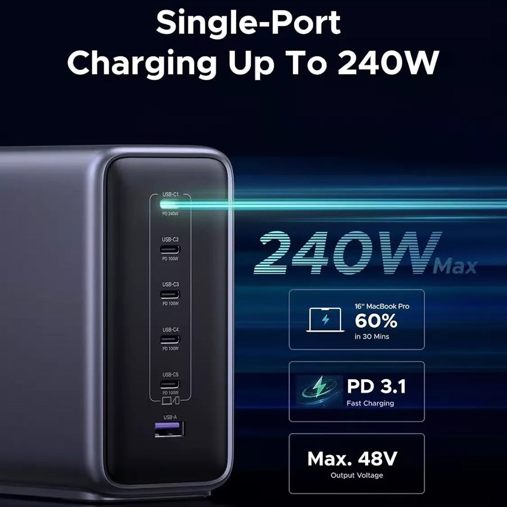UGREEN Nexode X759 Charging Station, 500W, 5A, 1 x USB-A - 5 x USB-C, Gray