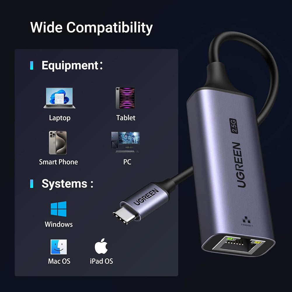 UGREEN CM648 (25052) Network Card, RJ45, USB-C, Gray