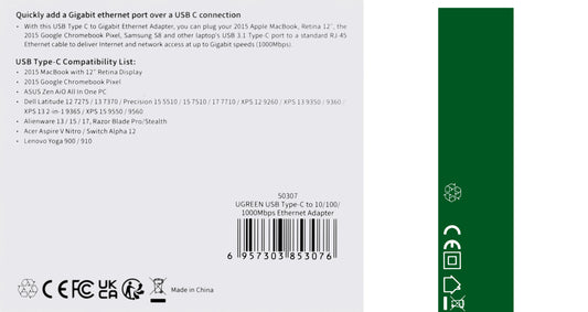 UGREEN US236 Network Card, RJ45, USB-C, Black