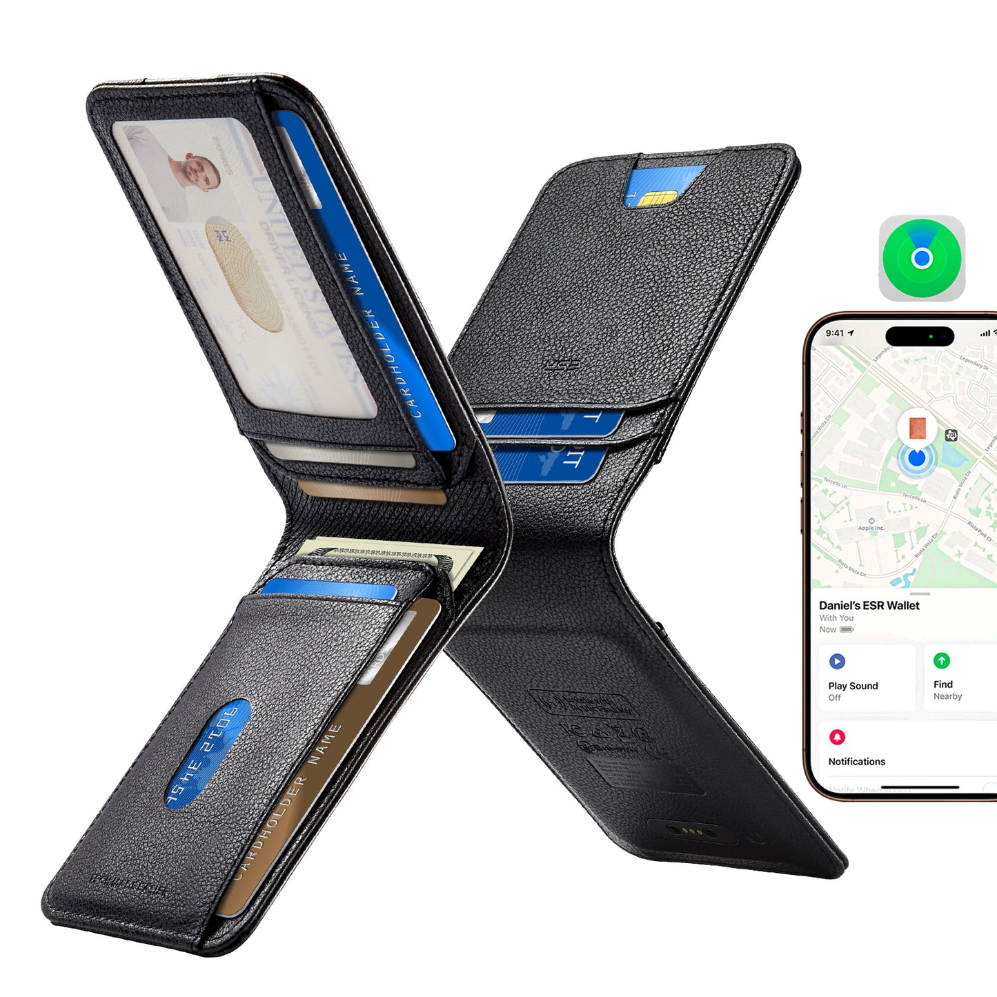 ESR Classic Geo Wallet with Find My Function and RFID Protection, Black, Resealed