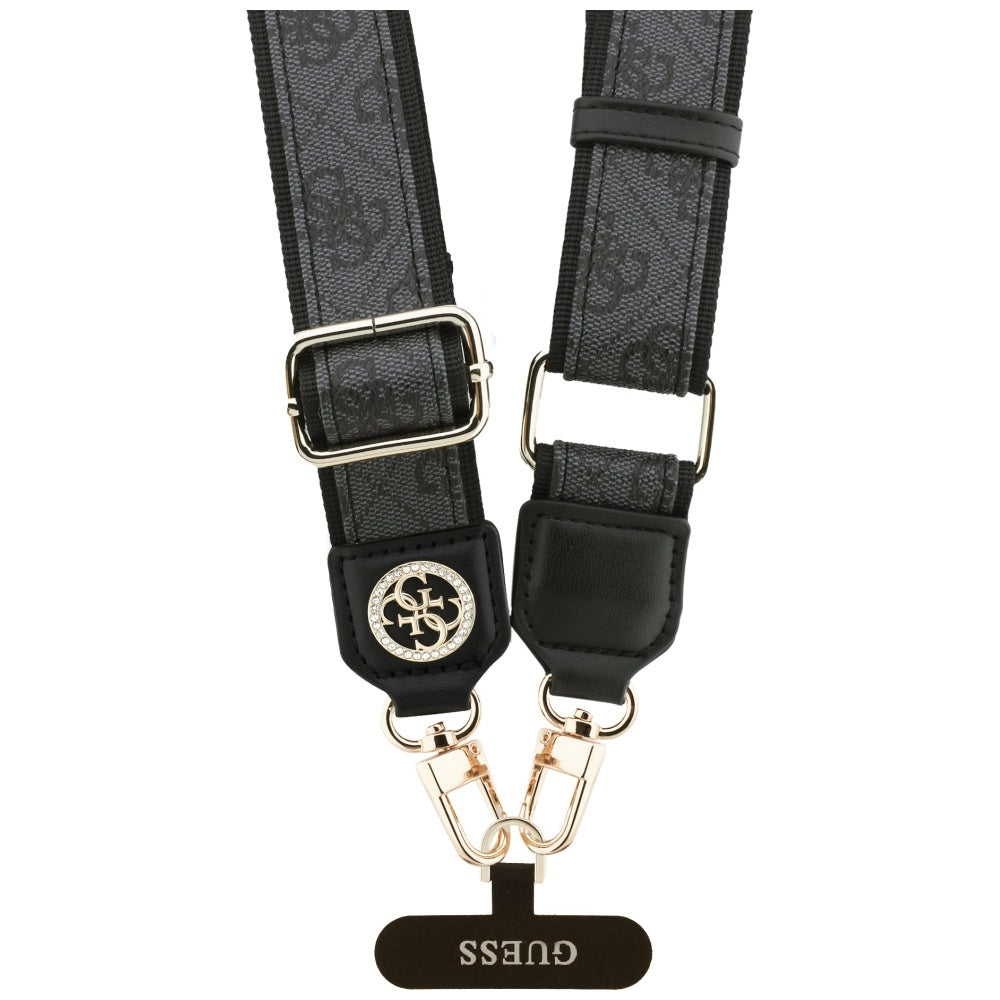 Guess 4G Strass Metal Logo Phone Lanyard, Black