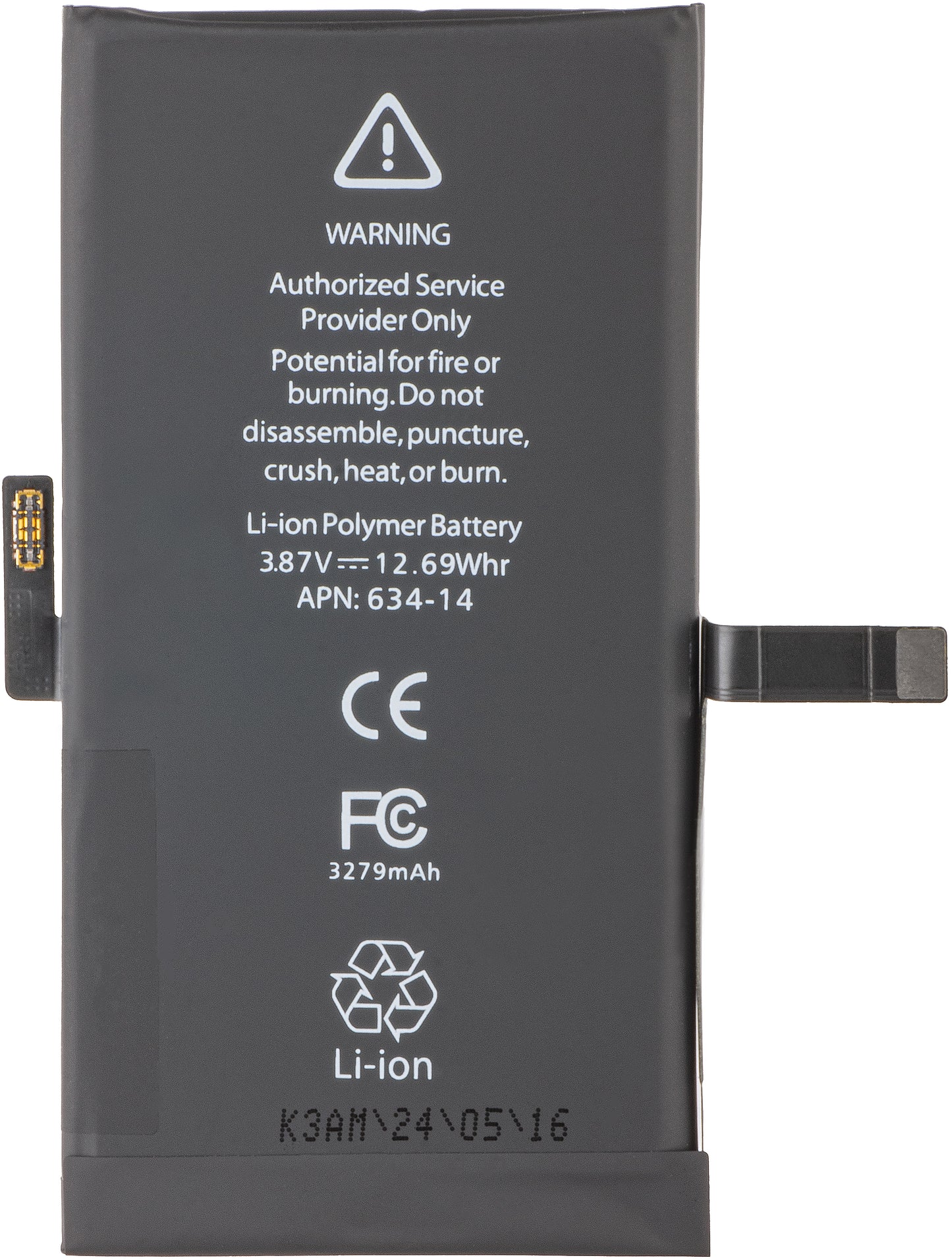 Apple iPhone 14 battery, with BMS Flex Band integration (no contact welding required)