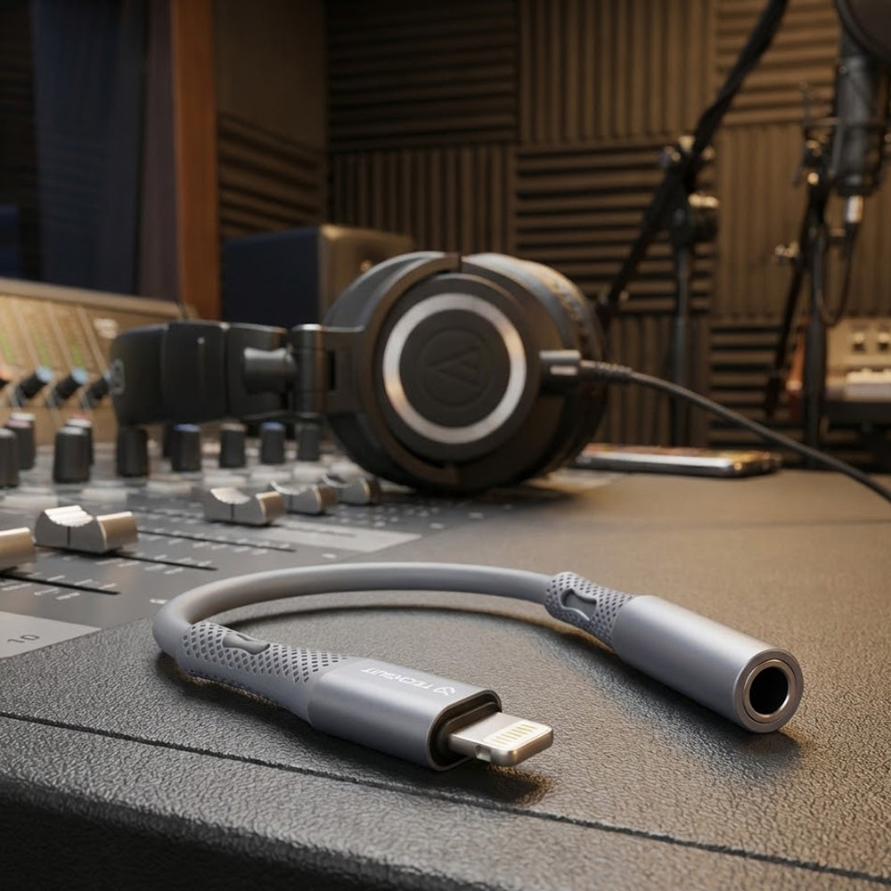 Lightning to 3.5mm Techsuit AC2 SoundFlex Audio Adapter, Gray