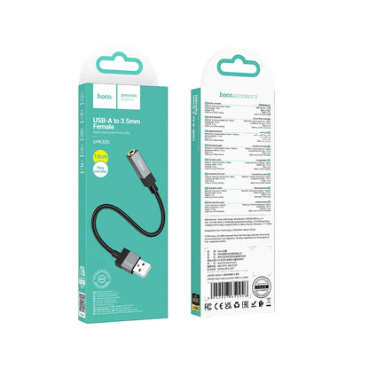 HOCO UPA32D Audio Adapter, USB-A - 3.5mm, Black
