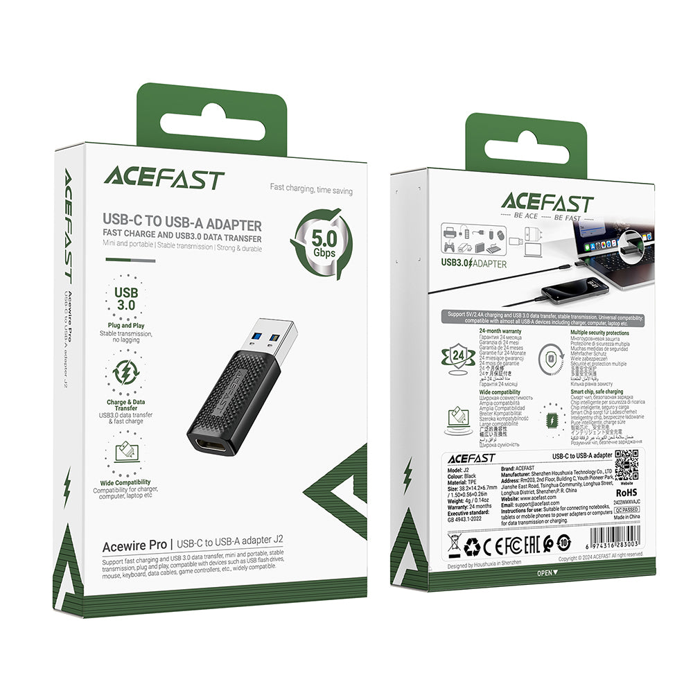 USB-C to USB-A Data and Charging Adapter Acefast J2, Black