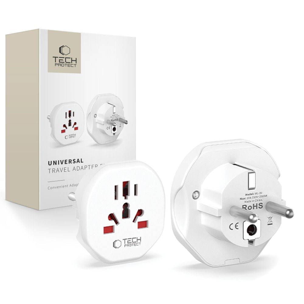 Tech-Protect US / UK / AU / FI / CN - Europe Mains Adapter, White