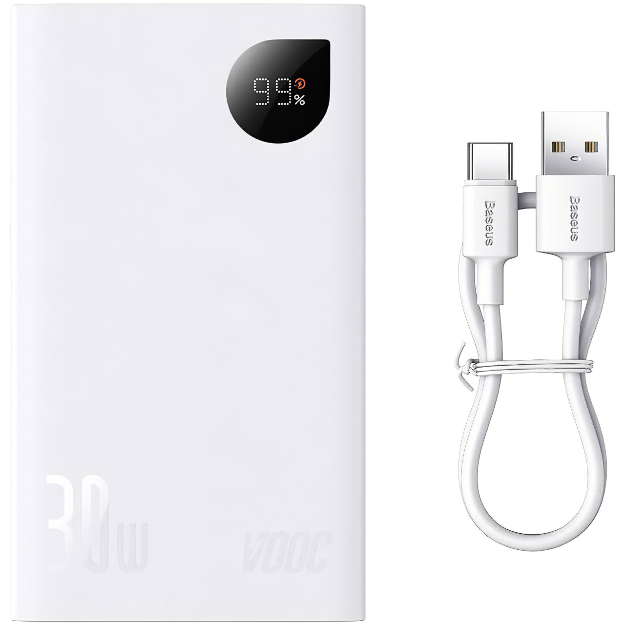 External Battery Baseus Adaman2, 20000mAh, 30W, QC + PD, 1 x USB-C - 2 x USB-A, White PPAD080102