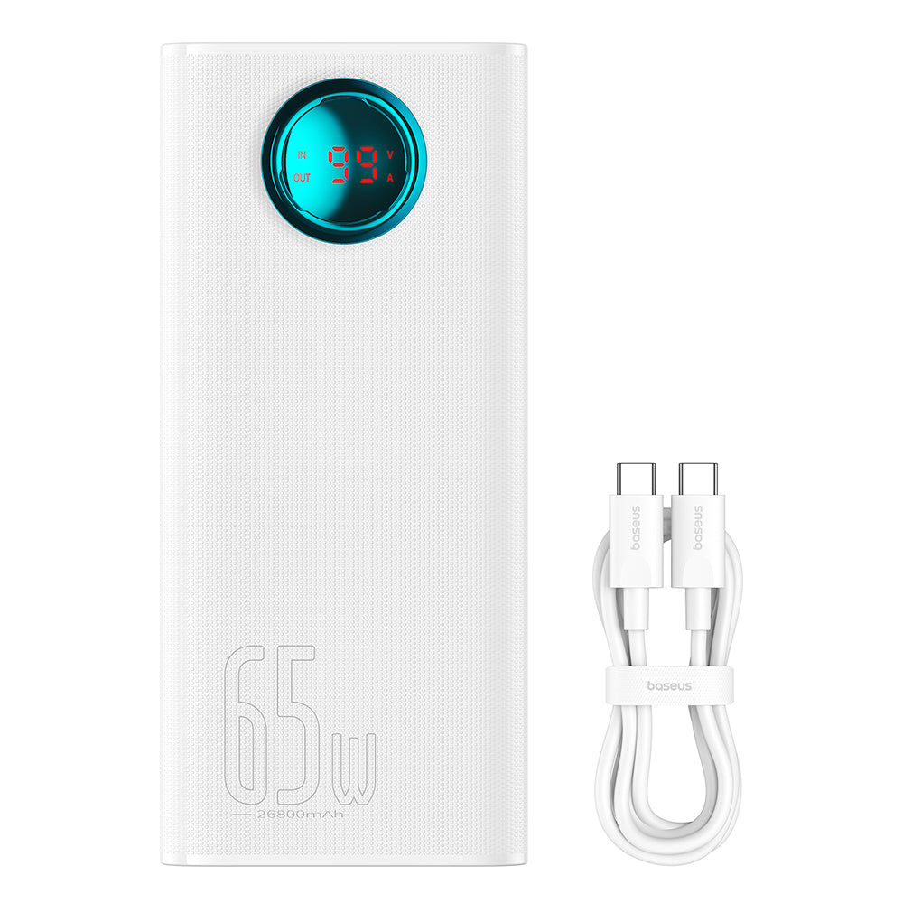 Baseus Amblight External Battery with Digital Display, 26800mAh, 65W, QC + PD, 1 x USB-C - 4 x USB-A, White P10022402223-00
