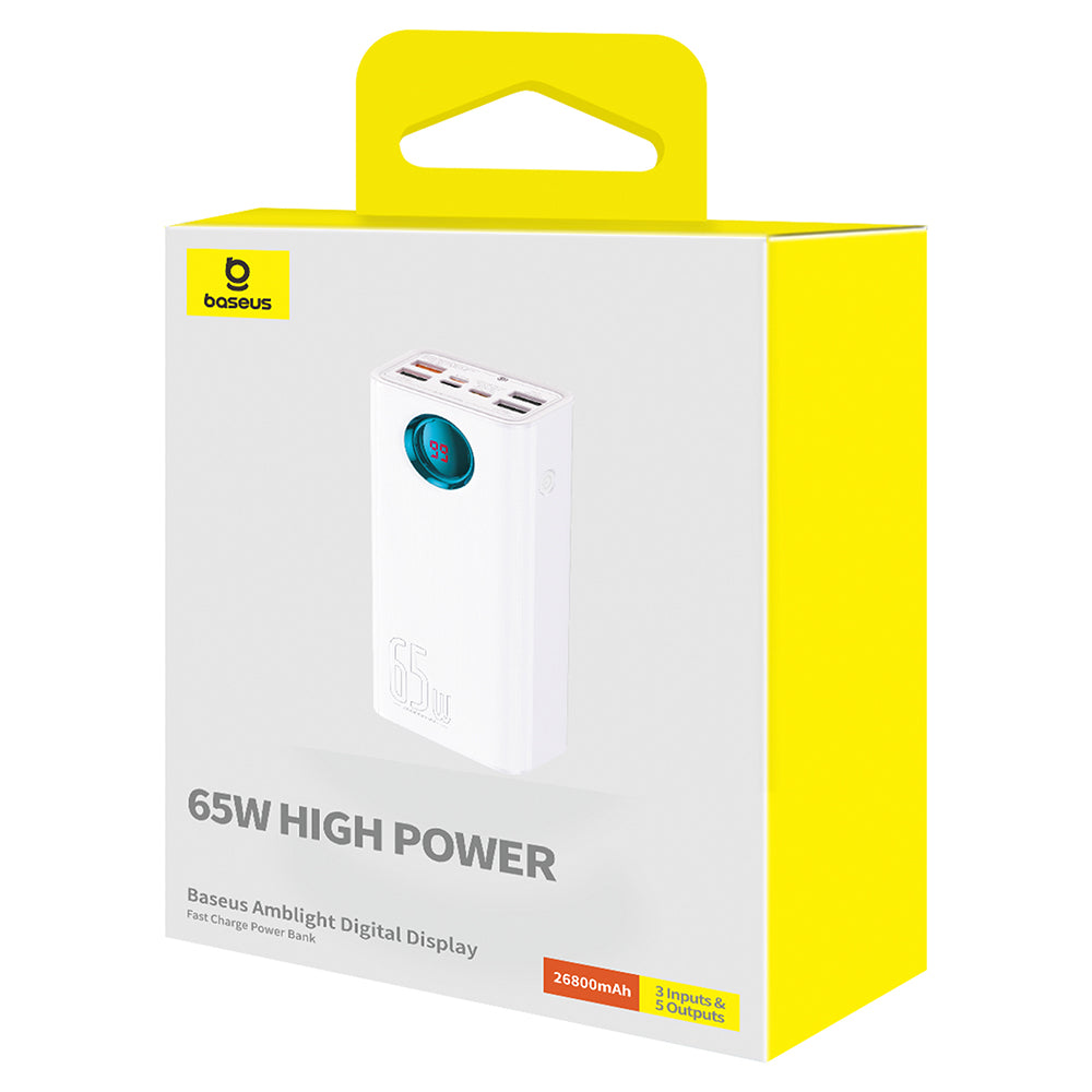 Baseus Amblight External Battery with Digital Display, 26800mAh, 65W, QC + PD, 1 x USB-C - 4 x USB-A, White P10022402223-00