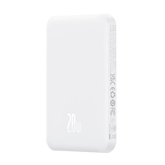 Baseus Magnetic Mini Wireless External Battery, 5000mAh, 20W, PD + FQI, 1 x QI - 1 x USB-C, White P10022107223-00