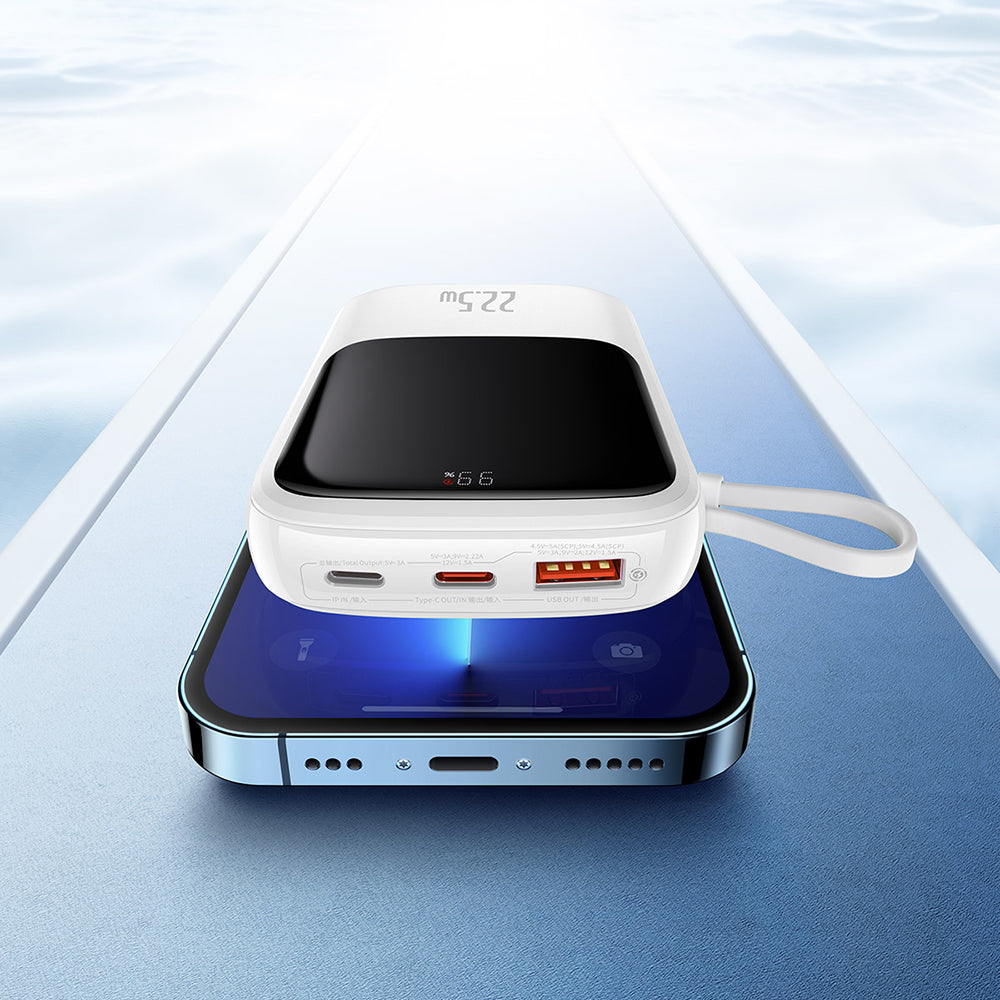 Baseus Qpow Pro External Battery, 10000mAh, 22.5W, QC + PD, 1 x USB-A - 2 x USB-C, White PPQD020102