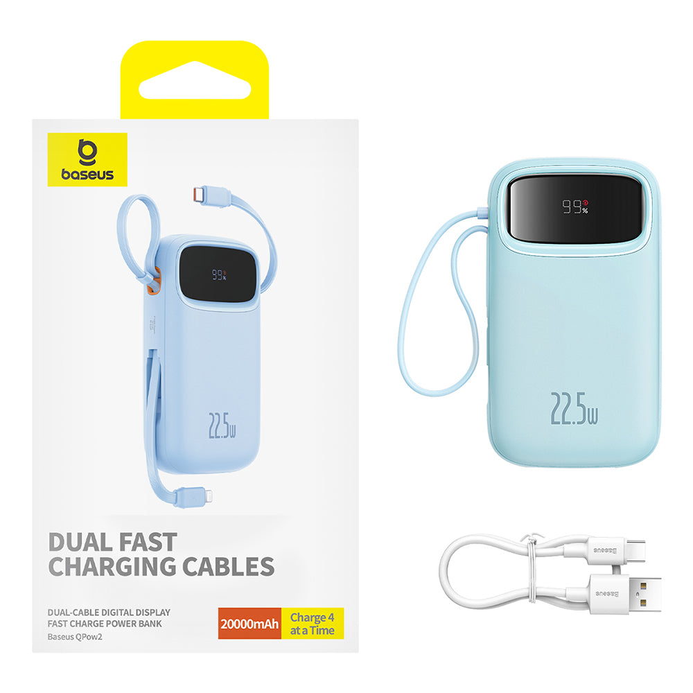 Baseus Qpow Pro+ External Battery, 20000mAh, 22.5W, QC + PD, 1 x Lightning - 1 x USB-A - 2 x USB-C, Blue P10055002313-00