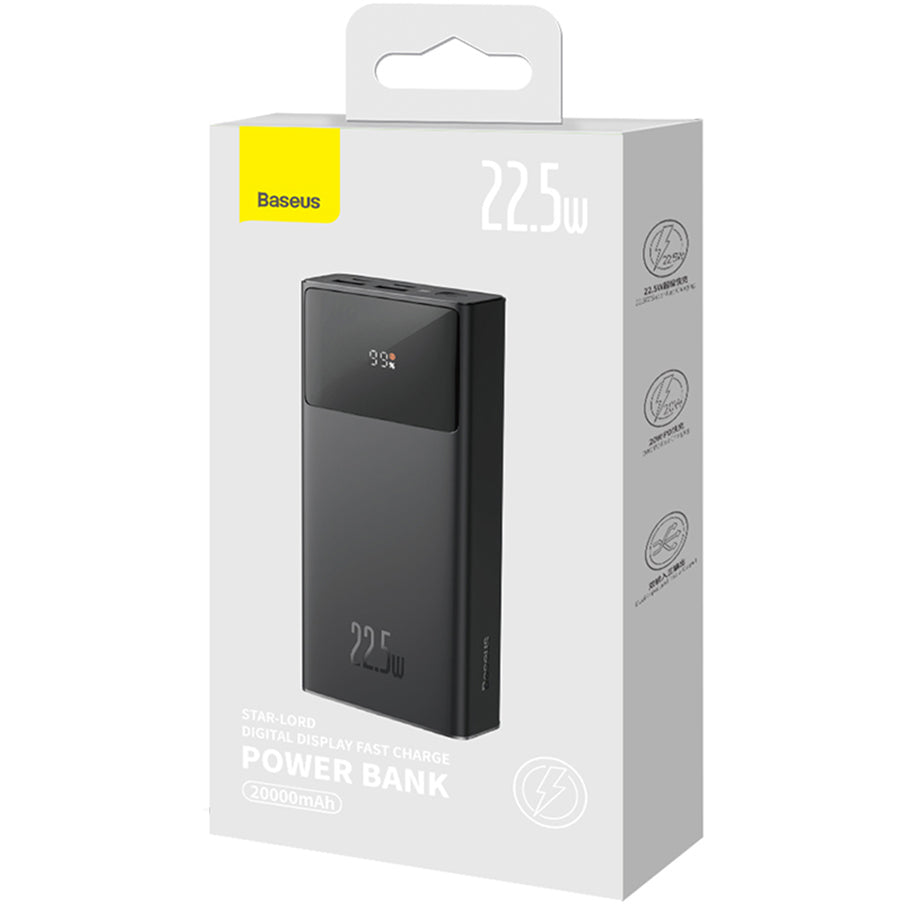 Baseus Star Lord External Battery, 20000mAh, 22.5W, QC + PD, 1 x USB-C - 2 x USB-A, Black PPXJ080001