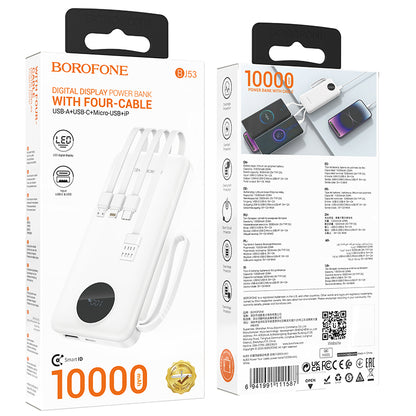 Borofone BJ53 Power External Battery, 10000mAh, 10W, 1 x Lightning - 1 x microUSB - 1 x USB-A - 1 x USB-C, White