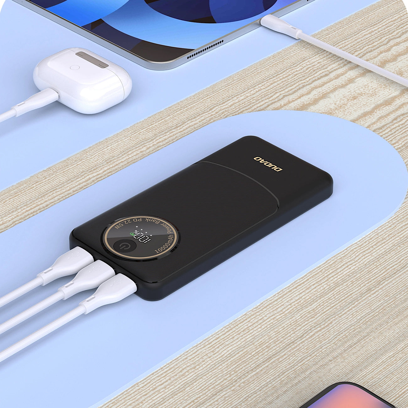 Dudao K12 External Battery, 10000mAh, 22.5W, QC + PD, 1 x USB-C - 2 x USB-A, White