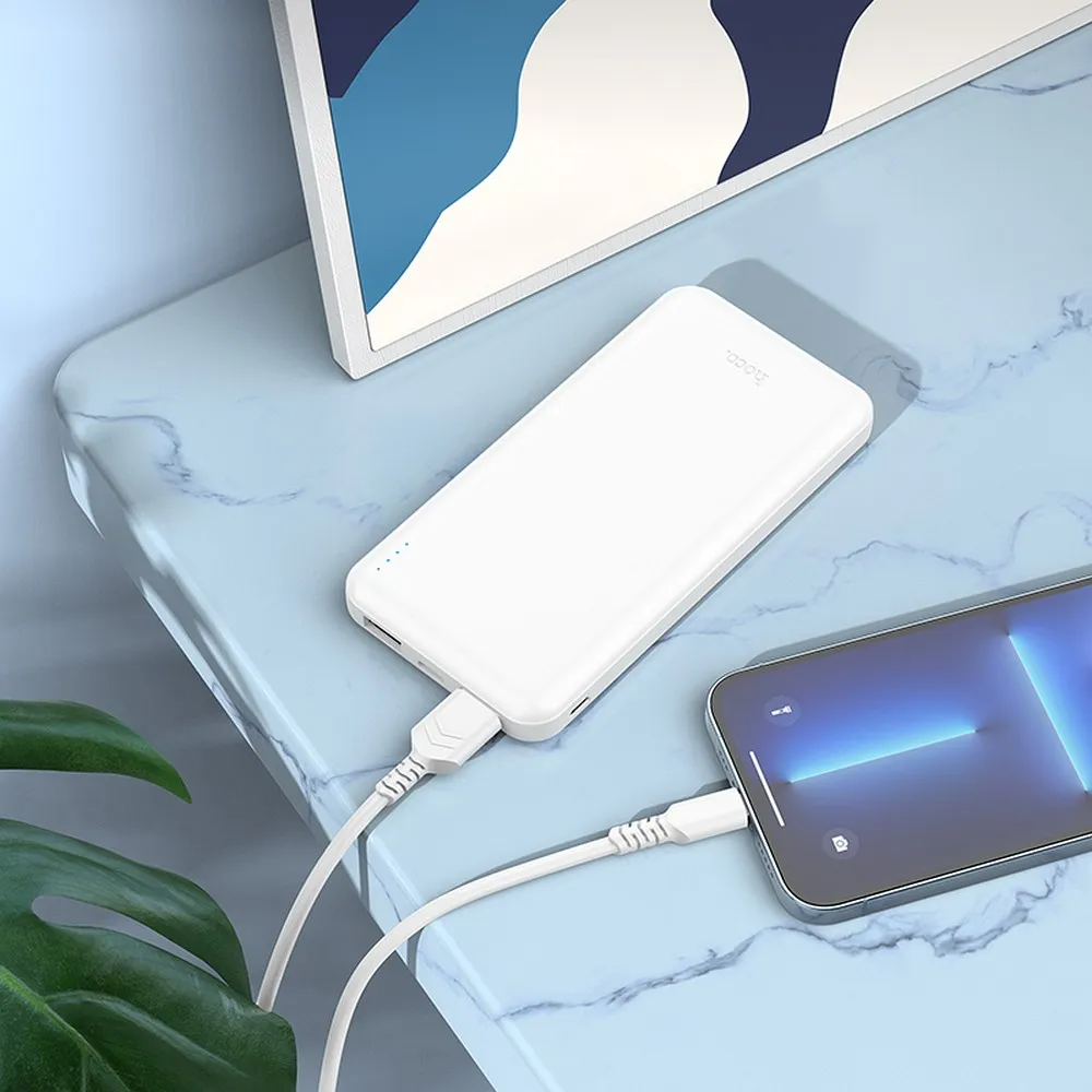 External Battery HOCO J100, 10000mAh, 10W, 2 x USB-A, White