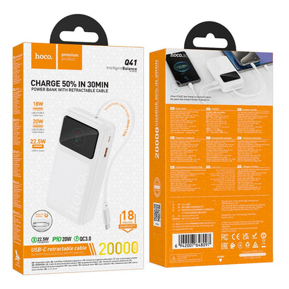 HOCO Q41 External Battery, 20000mAh, 22.5W, QC + PD, 1 x USB-A - 2 x USB-C, White