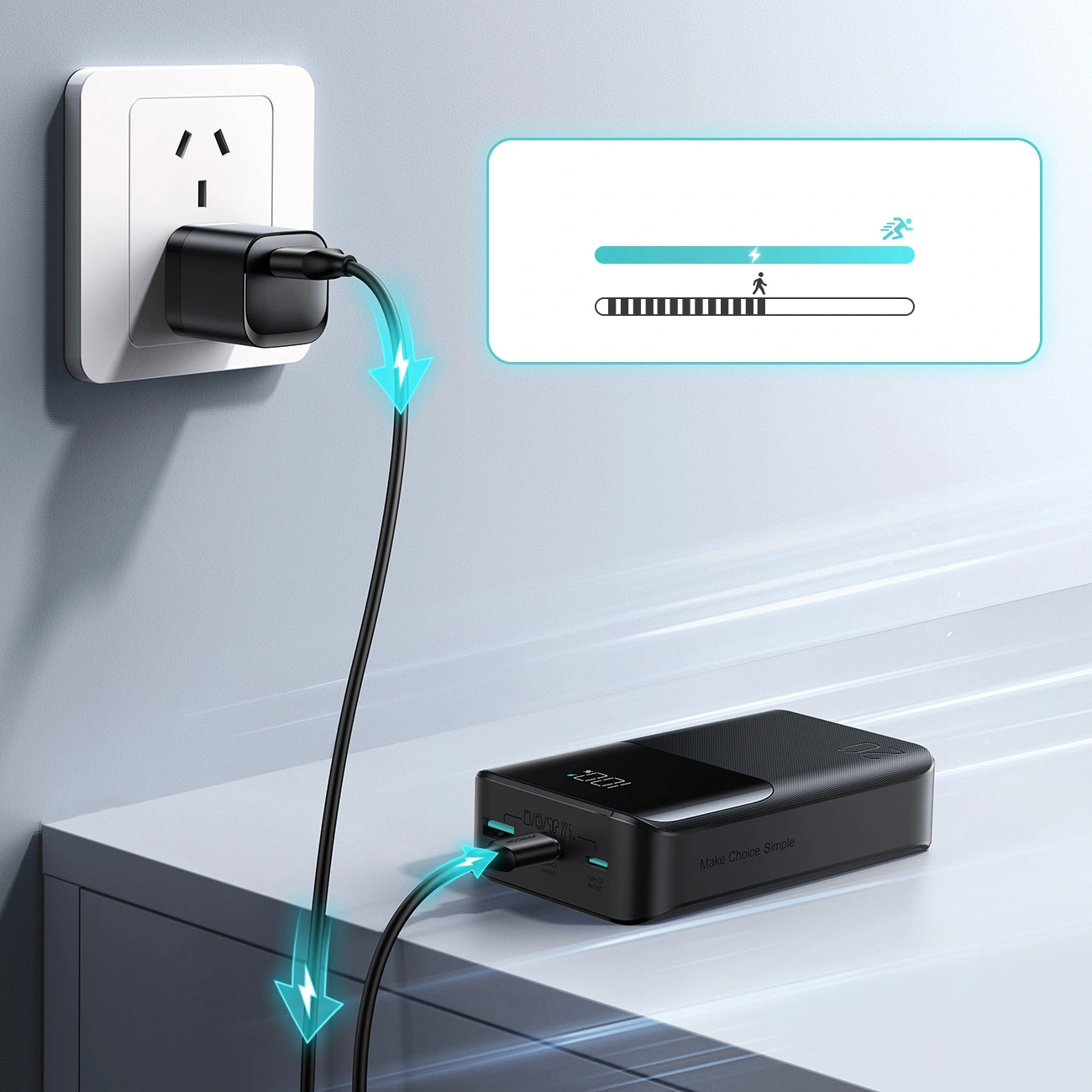 Joyroom JR-QP192 External Battery, 20000mAh, 22.5W, QC + PD, 1 x USB-A - 2 x USB-C, Black