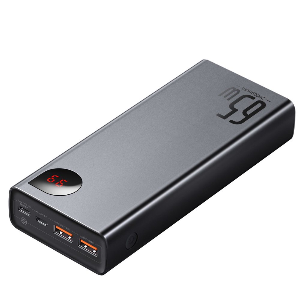 Baseus Adaman External Battery, 20000mAh, 65W, QC + PD, 1 x USB-C - 2 x USB-C, Black PPIMDA-D01