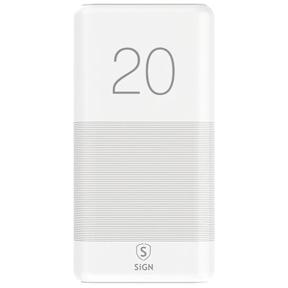 SiGN Powerful External Battery, 20000mAh, 10W, 2 x USB-A, White SNPB-20WH