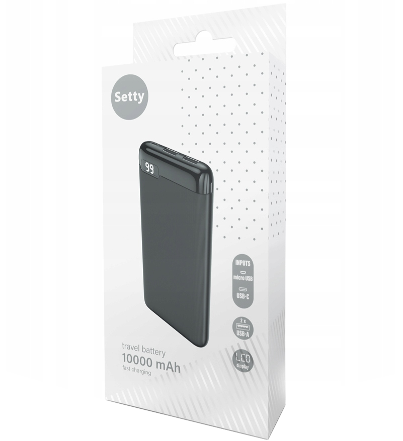 Setty SPBL-10 External Battery, 10000mAh, 10W, 2 x USB-A, Black