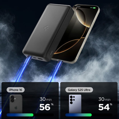 Spigen External Battery, 30000mAh, 30W, QC + PD, 1 x USB-A - 2 x USB-C, Black