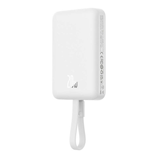 Baseus Magnetic Mini Wireless External Battery, 10000mAh, 20W, PD + FQI, 1 x Lightning - 1 x QI - 1 x USB-C, White P10022109223-00
