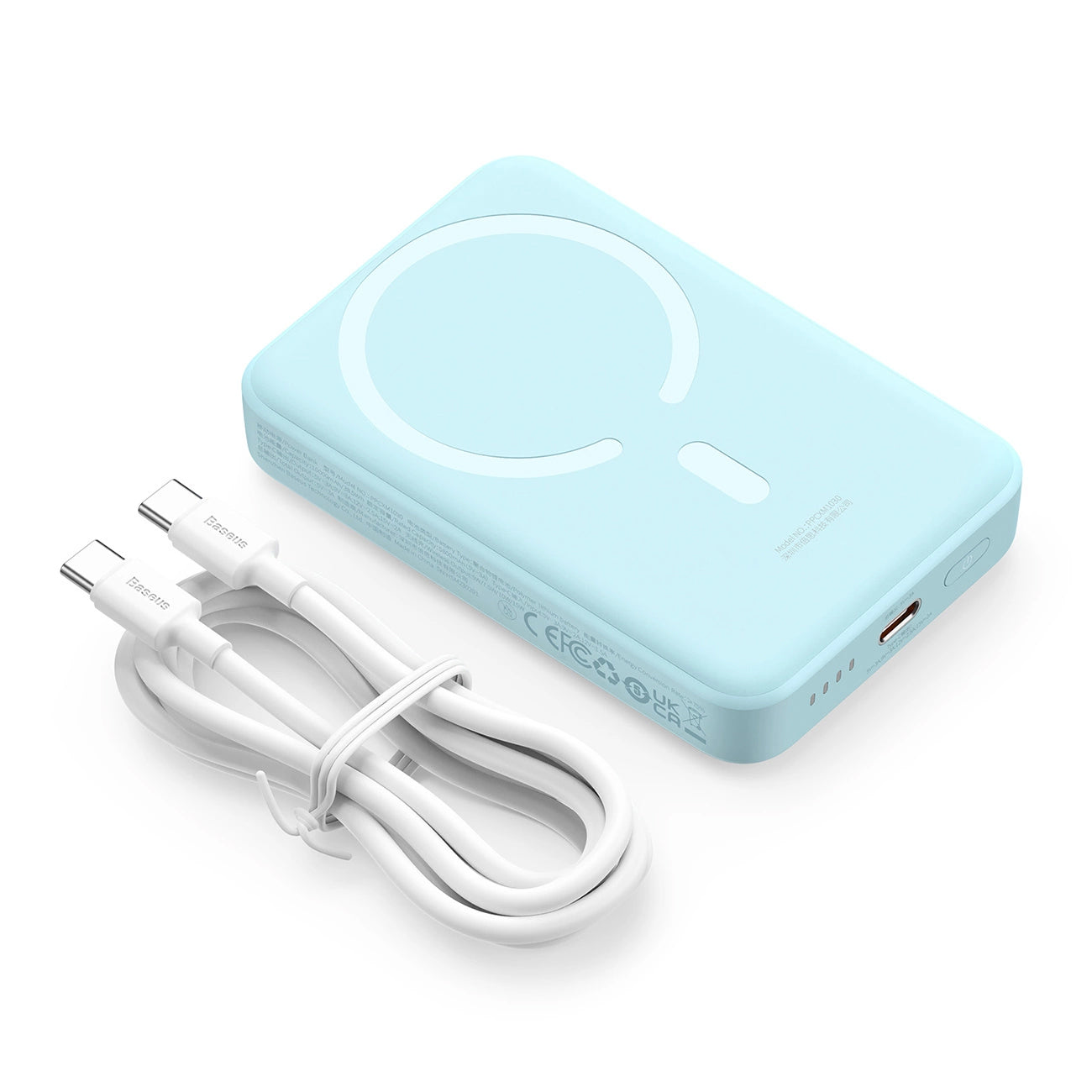Baseus Magnetic Mini Wireless External Battery, 10000mAh, 30W, PD + FQI, 1 x QI - 1 x USB-C, Blue PPCX110203