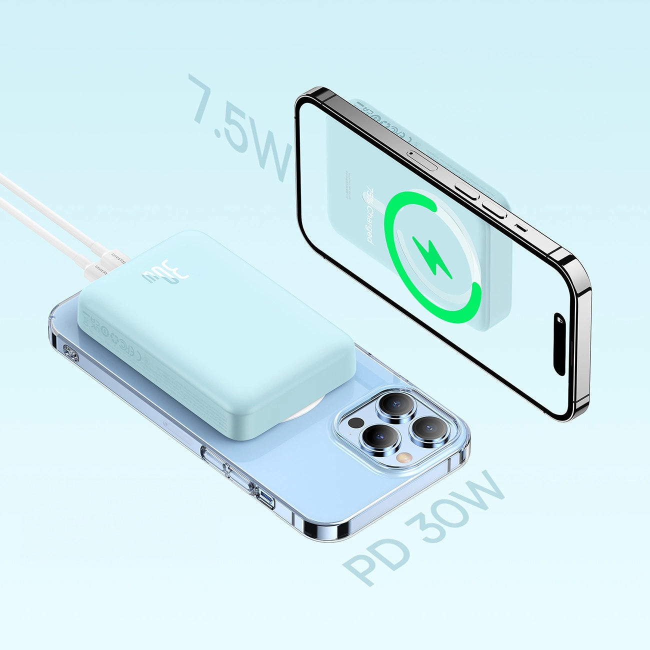 Baseus Magnetic Mini Wireless External Battery, 10000mAh, 30W, PD + FQI, 1 x QI - 1 x USB-C, Blue PPCX110203