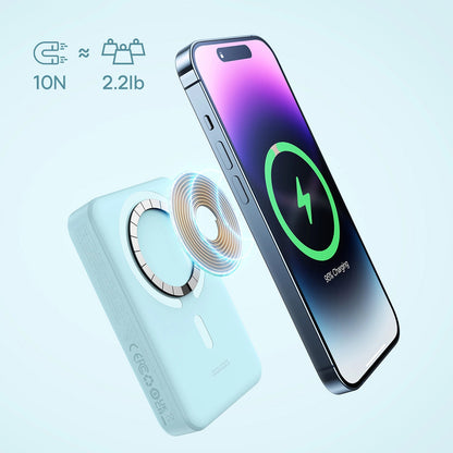 Baseus Magnetic Mini Wireless External Battery, 10000mAh, 30W, PD + FQI, 1 x QI - 1 x USB-C, Blue PPCX110203