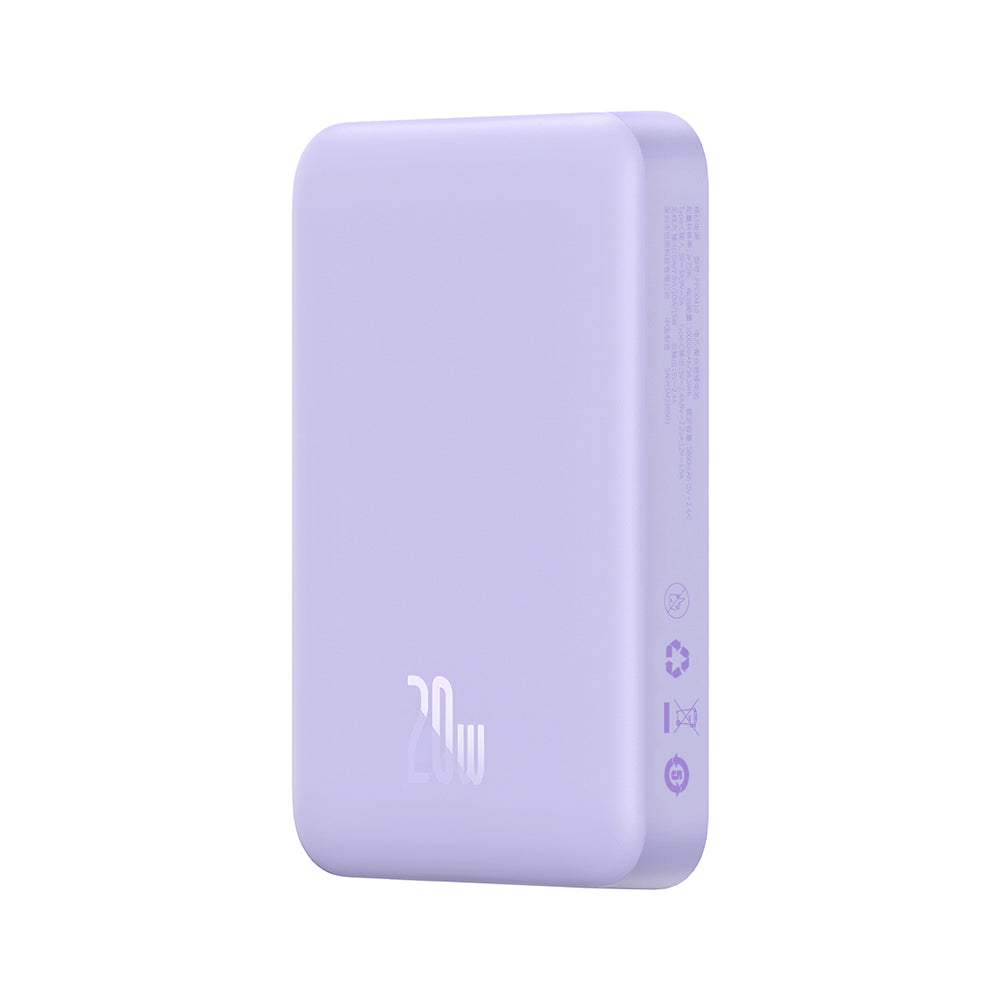 Baseus Magnetic Mini Wireless External Battery, 10000mAh, 20W, PD + FQI, 1 x QI - 1 x USB-C, Purple PPCX110105
